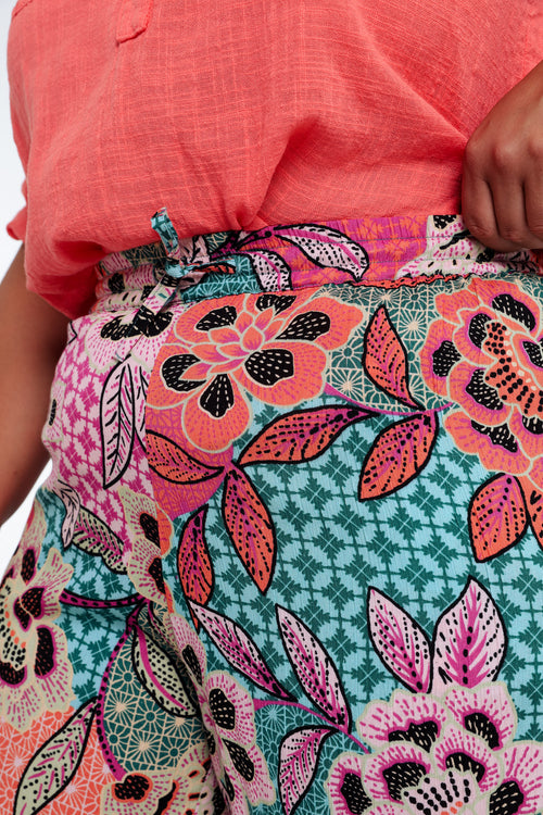 Bloemenprint viscose pantacourt-Paprika-5