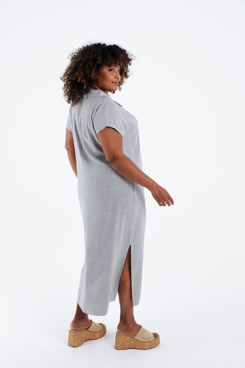 Robe longue en viscose à rayures-Paprika-2