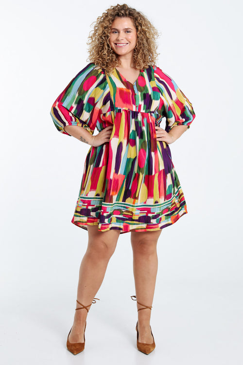 Jurk van viscose met grafische print-Paprika-7