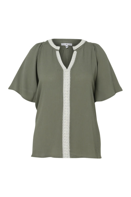 Effen viscose blouse met macramé-Paprika-10