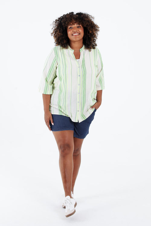 Blouse 100% katoen met fluokleuren strepen-Paprika-7