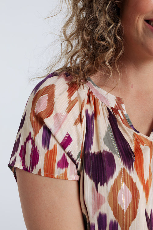 Blouse van viscose met grafische print en lurex-Paprika-4