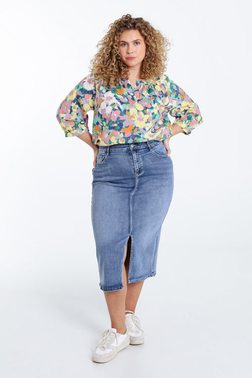 Bloes van katoen met bloemenprint-Paprika-7