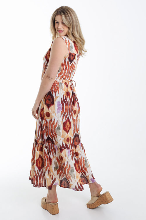 Lange jurk van viscose met etnische print-Paprika-2