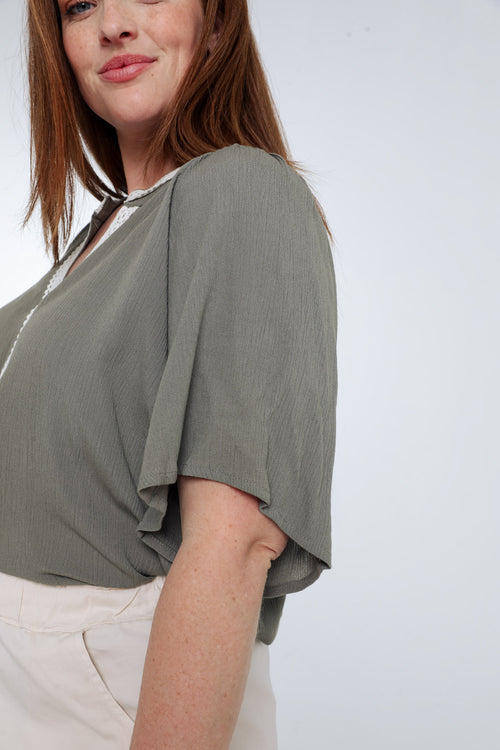 Effen viscose blouse met macramé-Paprika-6
