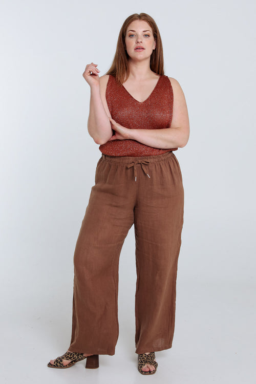Effen linnen broek-Paprika-9