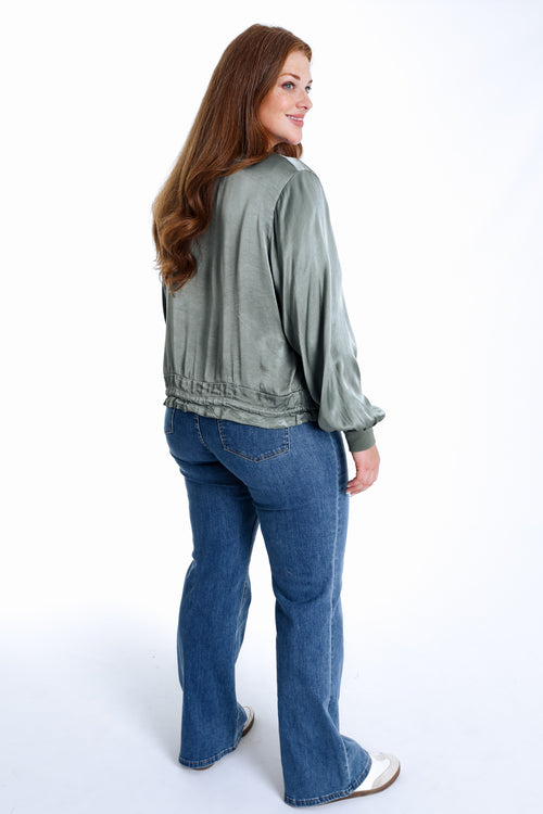 Bomber unicolor in viscose met satijnen effect-Paprika-2