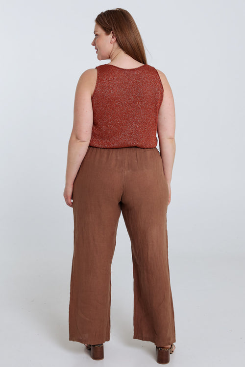 Effen linnen broek-Paprika-2