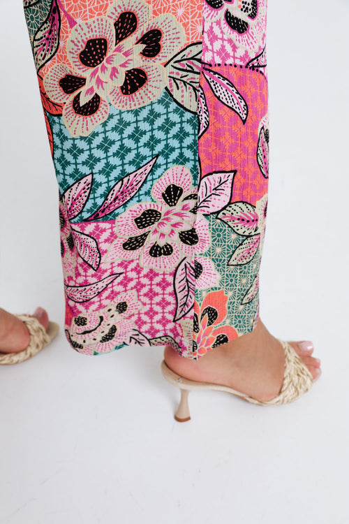 Bloemenprint viscose pantacourt-Paprika-4