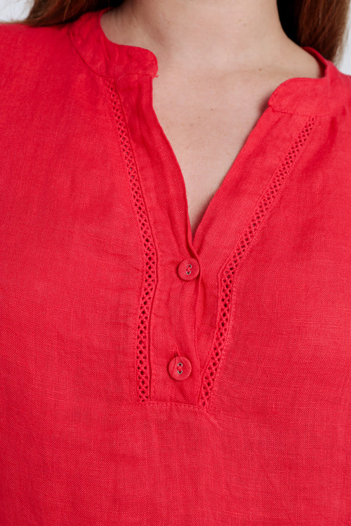 Effen linnen tuniek jurk-Paprika-3