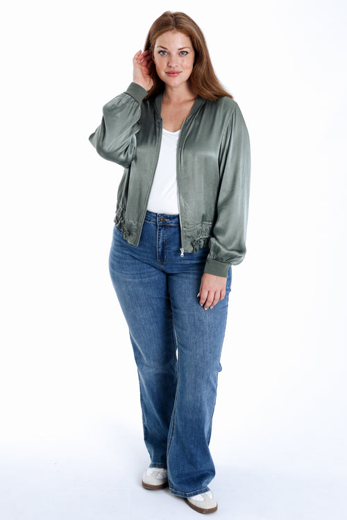 Bomber unicolor in viscose met satijnen effect-Paprika-7