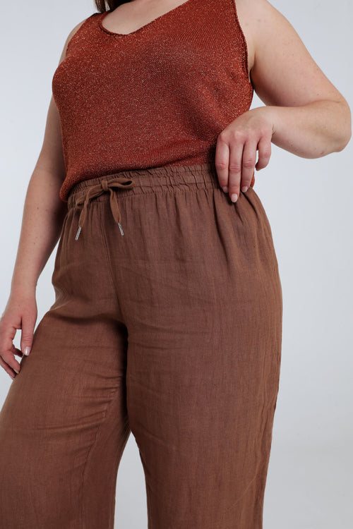 Effen linnen broek-Paprika-4