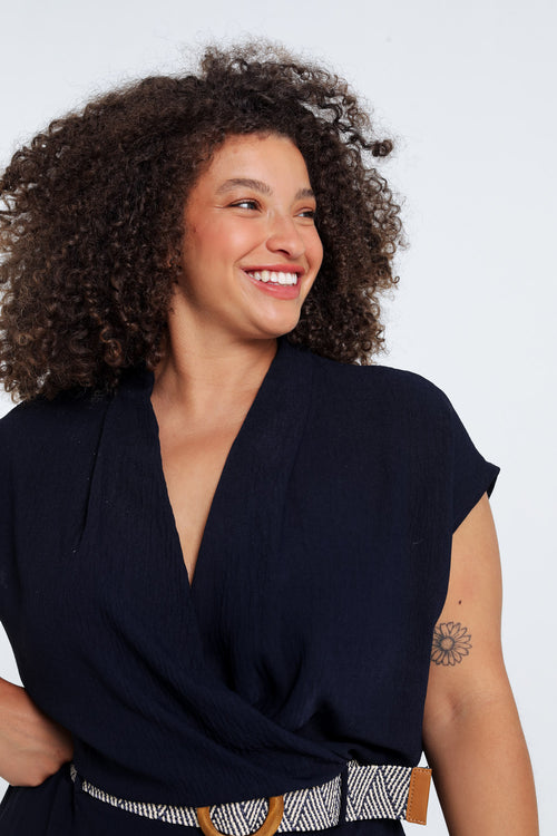 Eénkleurige jumpsuit met riem-Paprika-4