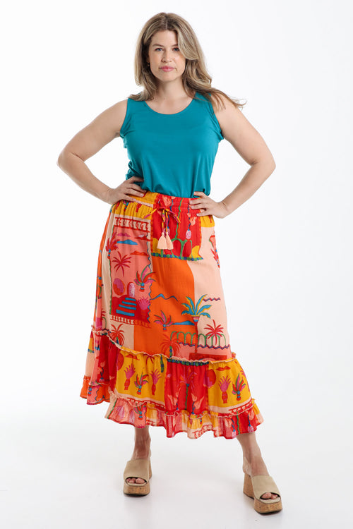 Tropical patch bedrukte katoen rok-Paprika-7