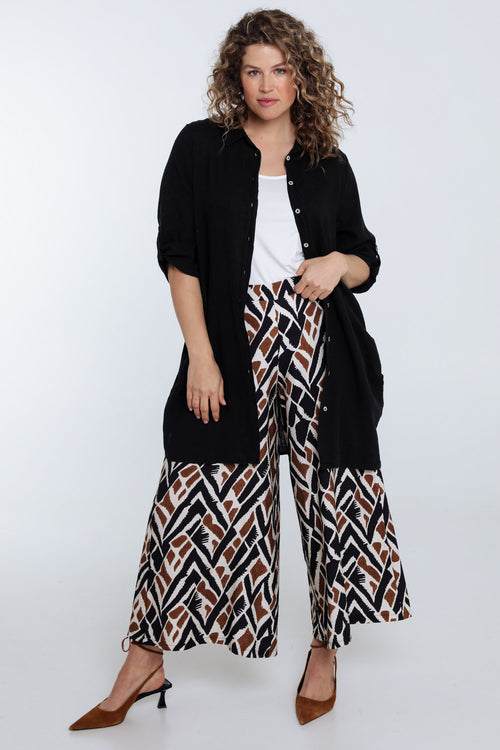 Effen lange linnen en viscose blouse-Paprika-8