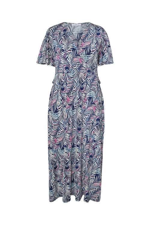 Lange jurk met bladerenprint-Paprika-10