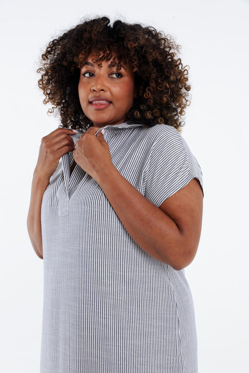 Robe longue en viscose à rayures-Paprika-4