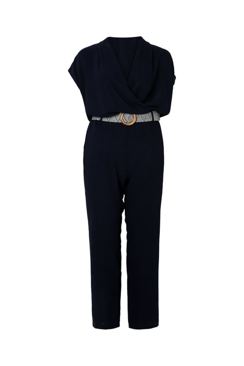 Eénkleurige jumpsuit met riem-Paprika-10
