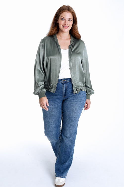 Bomber unicolor in viscose met satijnen effect-Paprika-8