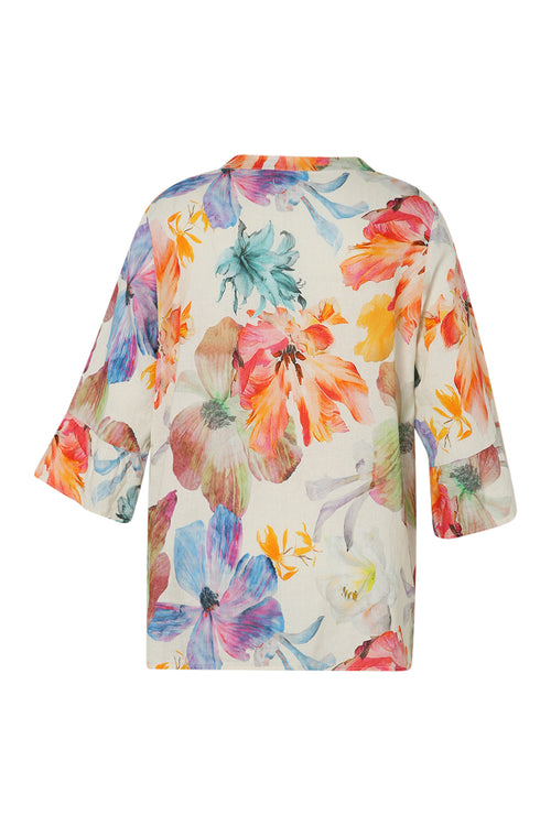 Bloes van linnen met bloemenprint-Paprika-3