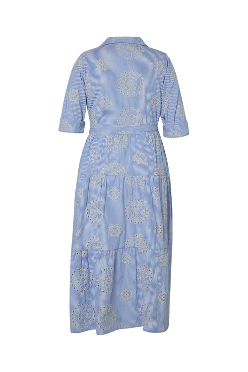 Gestreepte lange jurk met borduursels-Paprika-11