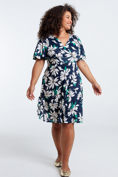 Robe mi-longue imprimé floral-Paprika-8