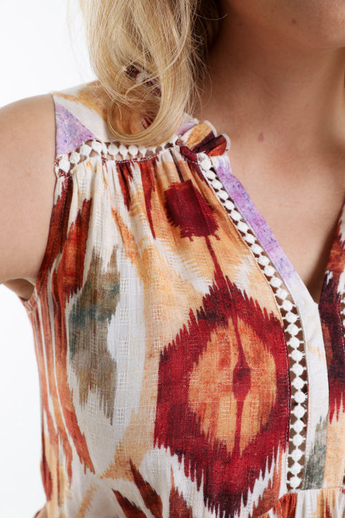 Lange jurk van viscose met etnische print-Paprika-5