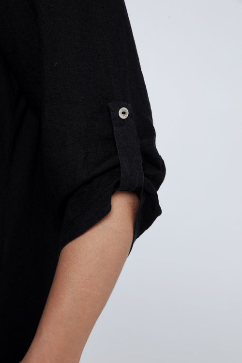 Effen lange linnen en viscose blouse-Paprika-6
