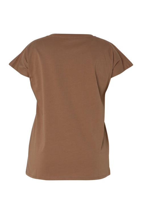 Effen katoenen T-shirt met folieprint en luipaardprint-Paprika-11