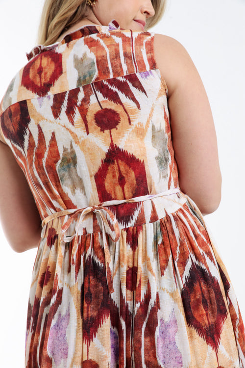 Lange jurk van viscose met etnische print-Paprika-3