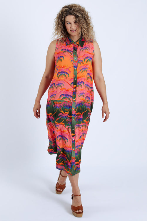 Robe en viscose imprimé palmiers-Paprika-9
