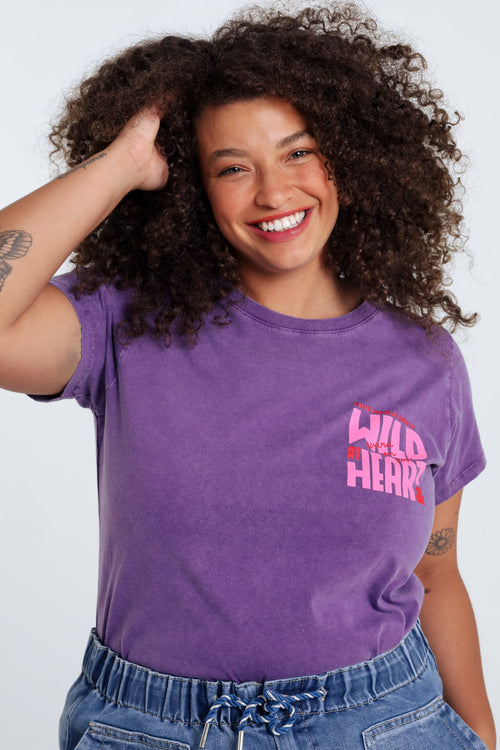 Katoenen T-shirt met de boodschap Wild heart-Paprika-1