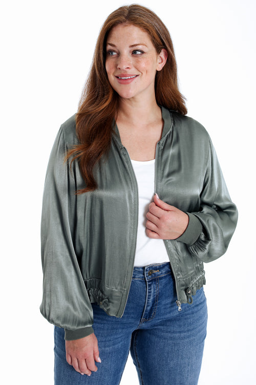 Bomber unicolor in viscose met satijnen effect-Paprika-1