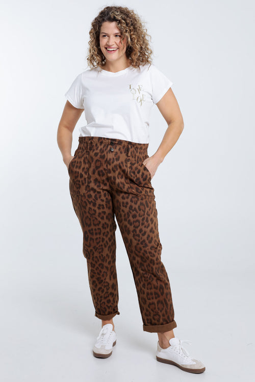 Katoenen broek met dierenprint-Paprika-9