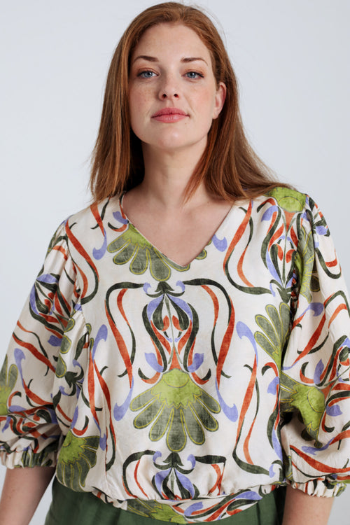 Bloes van viscose met bloemenprint-Paprika-6