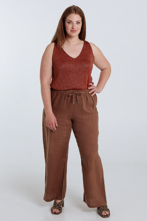 Effen linnen broek-Paprika-7