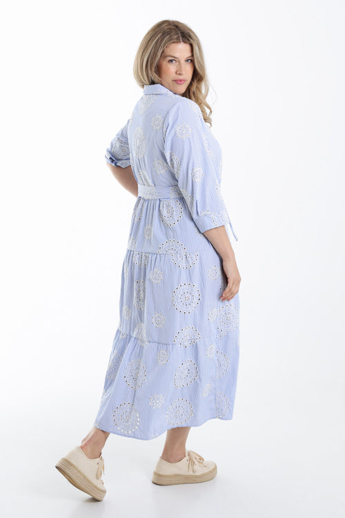 Gestreepte lange jurk met borduursels-Paprika-2