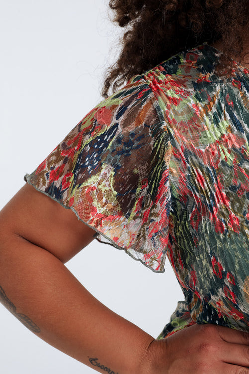 Plissé kanten tuniek met bloemenprint-Paprika-5