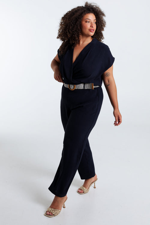 Eénkleurige jumpsuit met riem-Paprika-8