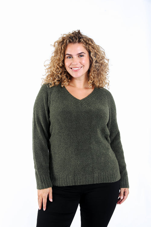 Effen gebreide bouclé trui-Paprika-1