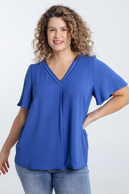 Effen blouse met lurex detail-Paprika-1