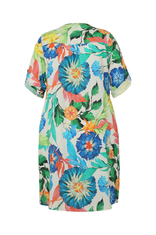 Linnen en viscose tuniek jurk met bloemenprint-Paprika-11