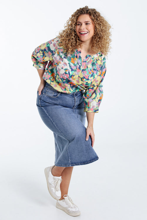 Bloes van katoen met bloemenprint-Paprika-8