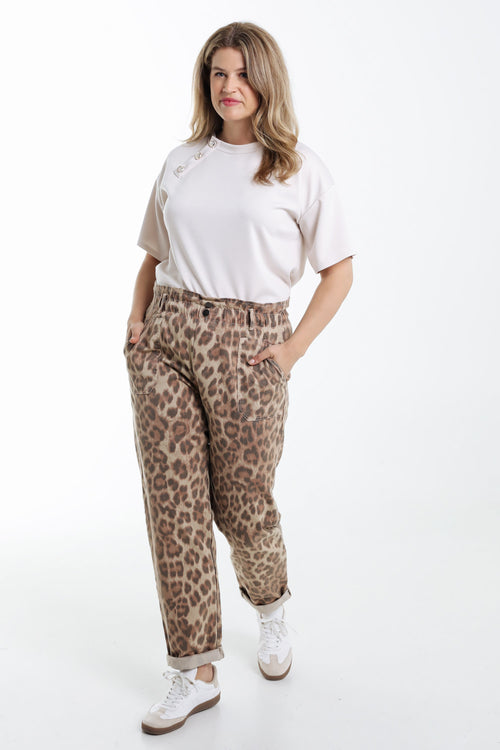 Katoenen broek met dierenprint-Paprika-8