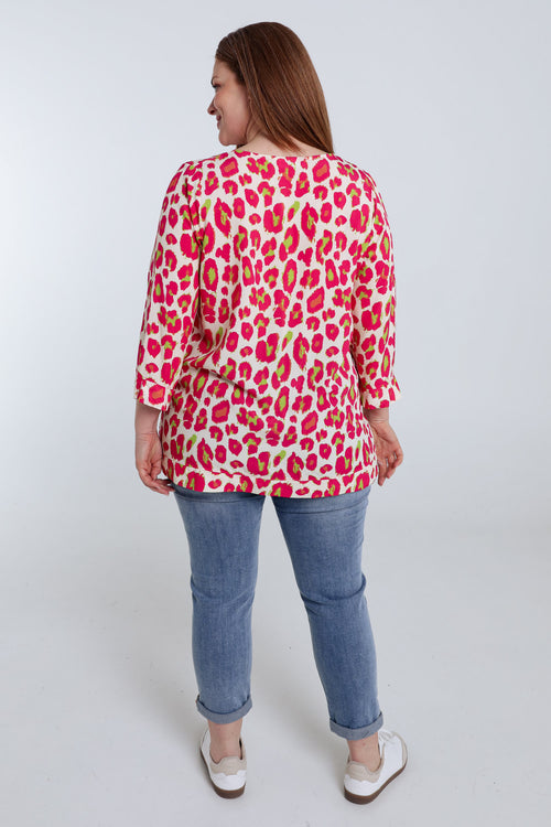 Blouse van viscose met dierenprint-Paprika-2
