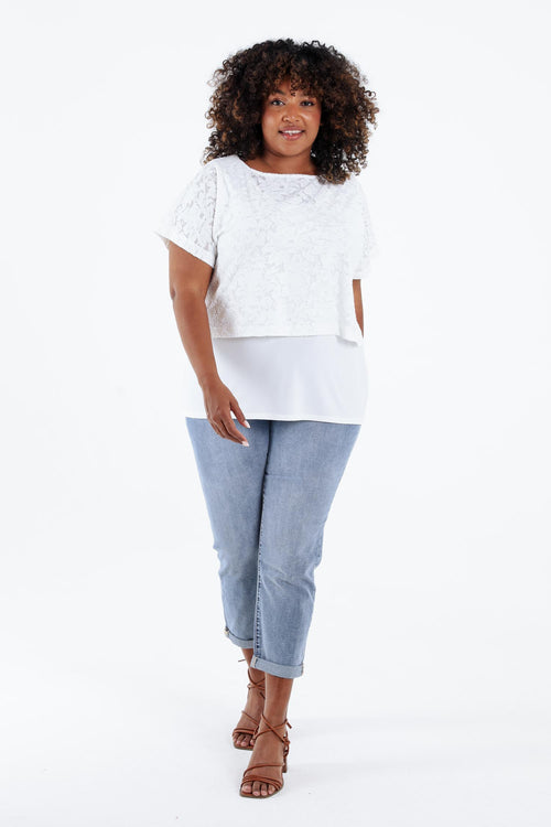 T-shirt 2 in 1 uni in geperforeerde stof-Paprika-7