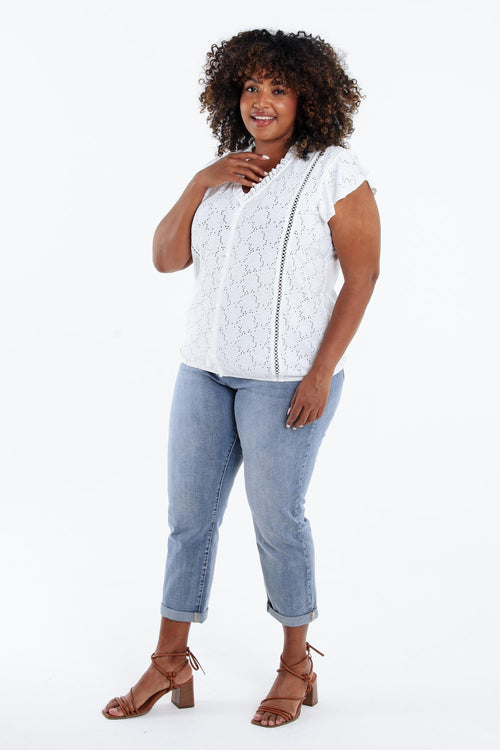 Effen kanten T-shirt met ruffles-Paprika-8