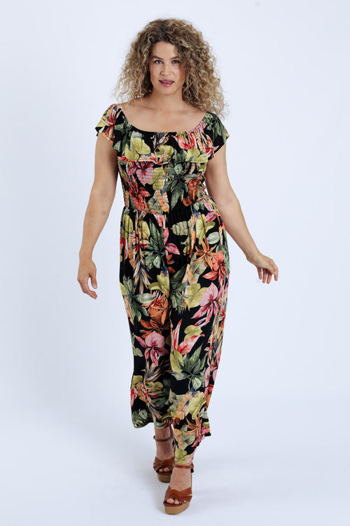 Overall van viscose met bloemenprint en ruffles-Paprika-9
