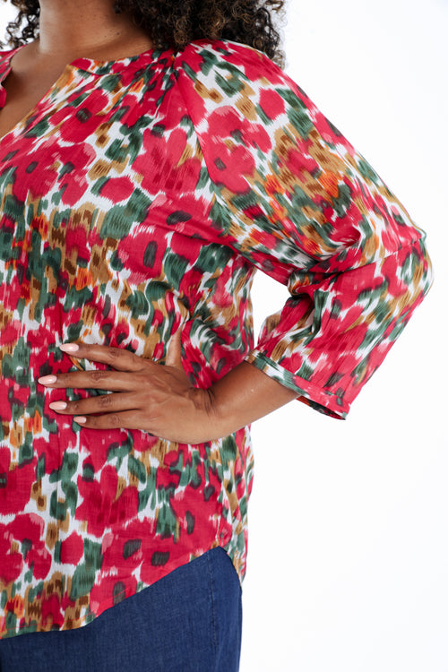 Blouse en coton imprimé floral-Paprika-4