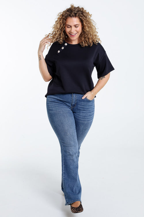 Effen T-shirt met decoratieve knopen-Paprika-7
